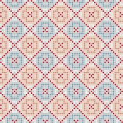 ornament of hand drawn squares. vector seamless pattern. pink and blue repetitive background. modern decorative art. geometric fabric swatch. embroidery template. textile design