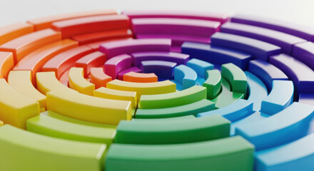 Concentric Circles of Color Arranged in a Gradient Spectrum Displaying a Vibrant Rainbow Palette with Smooth Reflective Surfaces and Soft Lighting