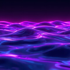 Vibrant purple and blue neon waves abstract background with glowing lines and dark gradient sky