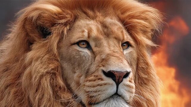 Majestic Lion's Gaze: A close-up portrait of a regal lion, its intense gaze and flowing mane exuding strength and dominance. A symbol of courage and leadership.