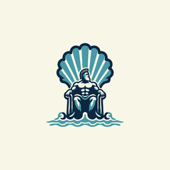 Poseidon God in Shell Throne Logo