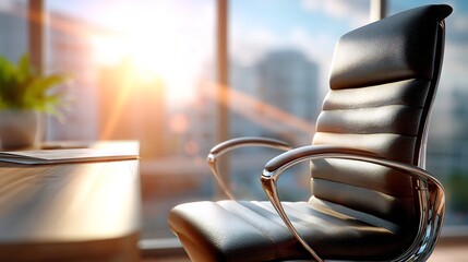 Empty office workspace background chair desk natural sunlight clean professional look