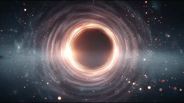 Astronomical phenomenon shows abstract dimensional transition with light bending around a glowing cosmic body.