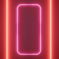 Neon pink rectangle on red background with glowing lines, futuristic and modern design element for technology and innovation concepts