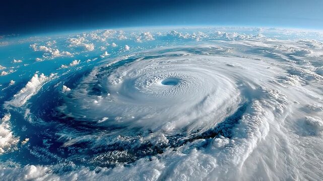 Hurricane from Space: A powerful hurricane swirls majestically in the atmosphere, creating a stunning visual display from a celestial vantage point, emphasizing nature's formidable beauty.