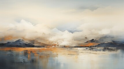 Serene mountain lake at sunset