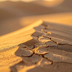 Close-up of cracked desert sand dune at dawn