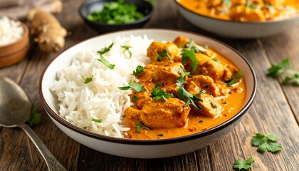 Traditional butter chicken with basmati rice