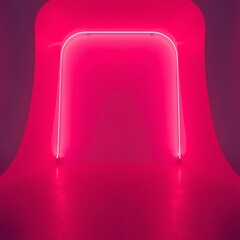 Vibrant pink neon chair with glowing light, modern design and futuristic style in a dark room