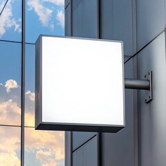 Blank square sign on modern building exterior
