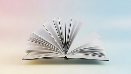 An open book with fanned pages against a soft colorful gradient backdrop