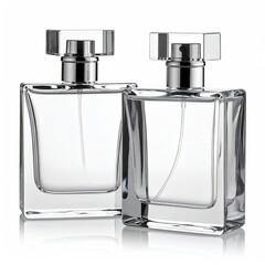 Two clear glass rectangular perfume bottles