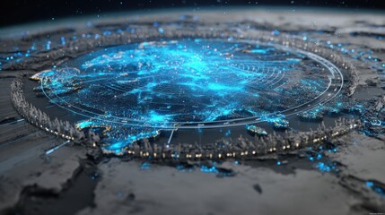 Digital World Map with Blue Lights and Data Connections, High-Resolution Abstract Visualization of Earth