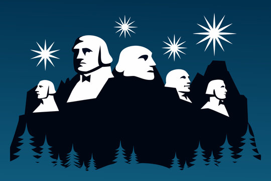 Mount Rushmore with Fireworks Vector Silhouette