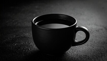 A black coffee mug on a dark surface