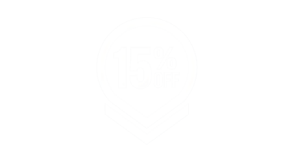 Discount offer symbol with 15 percent off in white on black