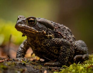 Obraz premium Close-up of a textured amphibian resting on mossy ground