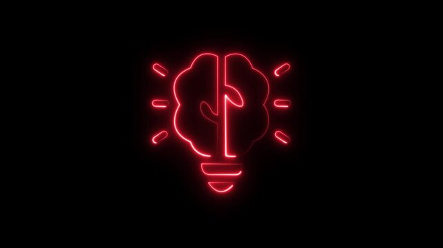 glowing neon light bulb and brain icon on black background. smart thinking idea and inspiration innovation concept. Innovative Light bulb with brain, Teamwork and idea concept. Creative new idea.