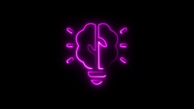 glowing neon light bulb and brain icon on black background. smart thinking idea and inspiration innovation concept. Innovative Light bulb with brain, Teamwork and idea concept. Creative new idea.