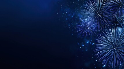 Fototapeta premium Elegant Blue Fireworks Burst with Bokeh Lights on Navy Blue Background and Copy Space