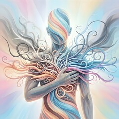 Abstract Human Anxiety Concept Illustration with Emotional Flow