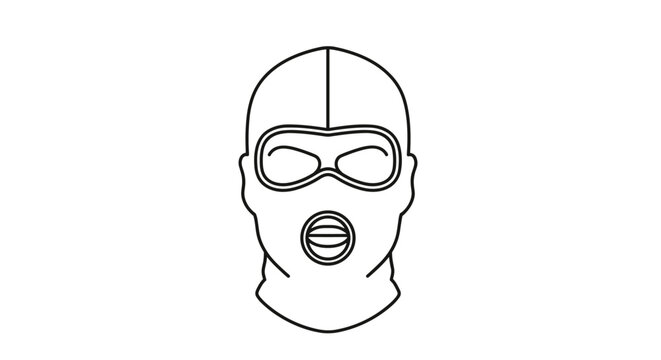 Black and white line art illustration of a balaclava ski mask or tactical face cover isolated on a plain white background for security.