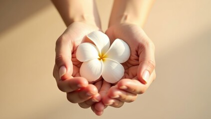 Hands Holding White Flower Spring