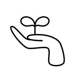 発芽している二葉の芽を手の上に乗せているエコなイメージのアイコン　ベクターイラスト