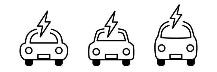 電気のマークが頭についたエコな電気自動車(EV)のアイコンセット　ベクターイラスト