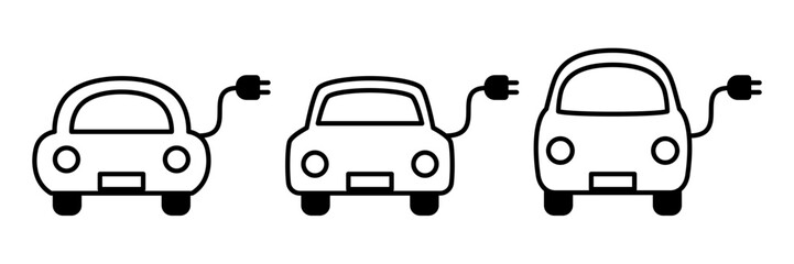 コンセントがついているかわいいEVカーのアイコンセット