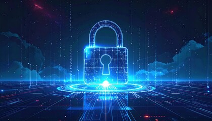 Digital Security Lock Concept with Futuristic Technology Background.