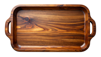 Wooden serving tray showing natural dark brown texture, perfect for food presentation or background element. Isolated view
