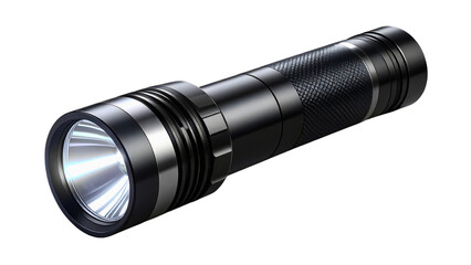 Modern electric torch offering reliable light, featuring a durable black and chrome metallic body and efficient led bulbs
