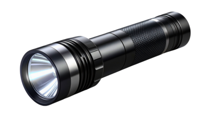 Modern electric torch offering reliable light, featuring a durable black and chrome metallic body and efficient led bulbs
