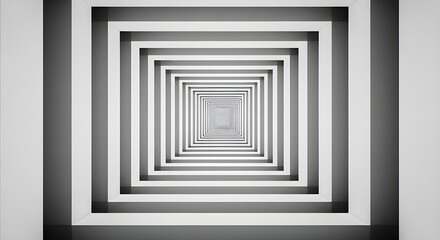 Abstract white geometric tunnel animation with repeating square frames and deep perspective