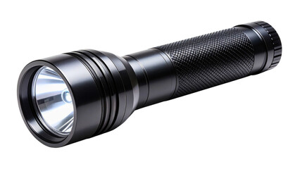 Modern electric torch offering reliable light, featuring a durable black and chrome metallic body and efficient led bulbs
