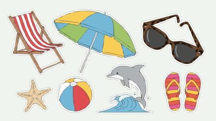 Beach Vacation Essentials Collection With Dolphin And Starfish.