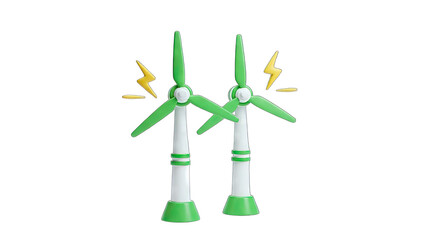 3D Wind Turbines Generating Electricity on White Background
