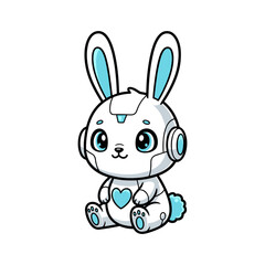 Fototapeta premium Cute Bunny robot Cartoon Character Sitting