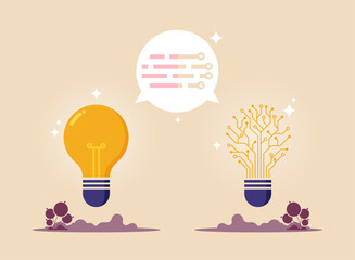 Human collaboration with artificial intelligence, artificial Intelligence sharing ideas. robot and human cooperation or brainstorming with AI