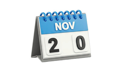 November 20 Calendar: Date Reminder on White Background