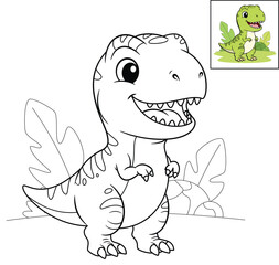Cute T-Rex Dinosaur Coloring Page for Kids  © J-MEDIA