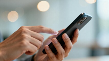 Hands using smartphone