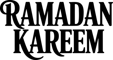 Decorative Ramadan Kareem lettering with stylized serif font and unique swashes for festive Islamic design