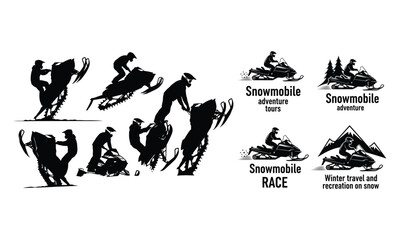 Obraz premium Collection of snowmobile action silhouette graphics for winter sports