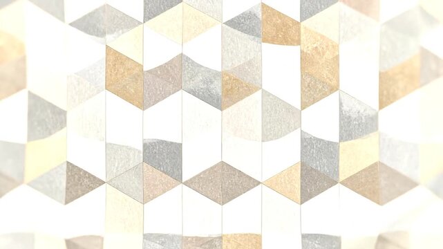 A geometric pattern with overlapping shapes, primarily triangles, in a range of neutral colors