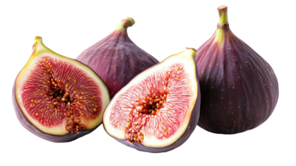 Ripe figs fresh sweet fruit with soft flesh and rich purple skin natural organic produce isolated on white background
