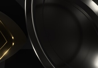 abstract metallic curve shapes black background. luxury backdrop. elegant wallpaper
