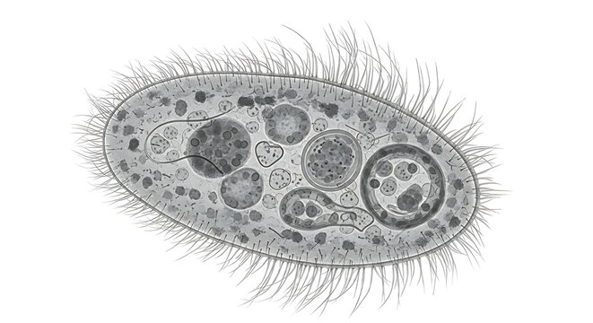 Microscopic view of a Paramecium cell with detailed internal structures.