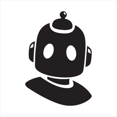 Black and white silhouette icon of a retro robot head isolated on